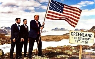 特朗普在格陵兰岛展示美国国旗照片
